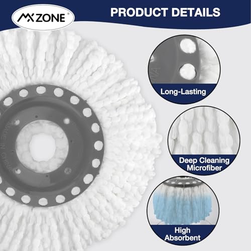 MXZONE 4 Premium Replacement Mop Heads Refills for Universal 360° Spin Magic Mop, Hurricane Compatible Standard Replacement Round Spin Mop Heads Microfiber