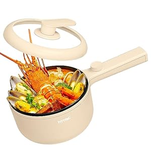 HYTRIC Hot Pot Electric, 1.5L Portable Non-stick Frying Pan, Electric Cooker for Steak, Egg, Pasta, Ramen Cooker with Dual Power Control, Mini Electric Pot for Office, Dorm Room Essential, Yellow
