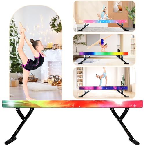Adjustable Balance Beam for Kids 8FT Gymnastics Beam of All Gymnastic Levels, High And Low Floor Beams Height Adjustable Gymnastic Equipment for Teens Adults Home Gym Use (Fired Starlights, 7\"-29\")
