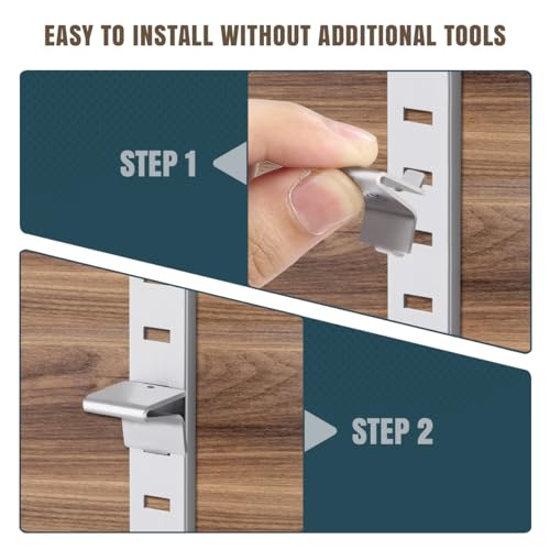Image of Lenink 256P-ZC Adjustable Pilaster Shelf Clip, 14 Pcs Black Shelving Brackets Clips for Metal and Wood Shelving, Silver