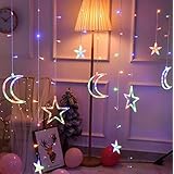 クリスマス イルミネーション 屋外 ソーラー イルミネーションソーラー ライト 星 月 カーテンライト 長さ3.5m リモコン付 防水 おしゃれ かわいい 室内 電飾飾り 省エネ クリスマス パーティー 新年 祝日 結婚式 庭対応 (マルチカラー)