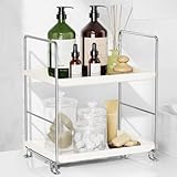 FSyueyun 2-Tier Bathroom Countertop Organizer, Tool-Less Installation Premium Plastics Makeup Shelf Organizer Perfume Skincare for Dresser Vanity Tray Organizers and Storage (Sliver)
