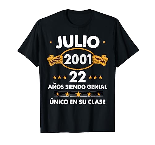 Hombre 22 Años Cumpleaños Regalo Hombre Julio 2001 Julio 22 Años Camiseta