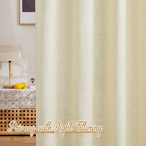 NICETOWN Linen Curtains 63 inch Long for Living Room, Grommet Semi Sheer Curtains Flax Linen Blend Privacy Added with Light Filtering Drapes for Farmhouse, Butter, W52 x L63, 2 Panels