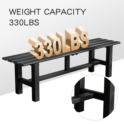 TECSPACE 59 Inches Aluminum Outdoor Weatherproof Bench Backless, 330 LBS Bearing Capacity Garden Porch Bench, Black - Thumbnail 3