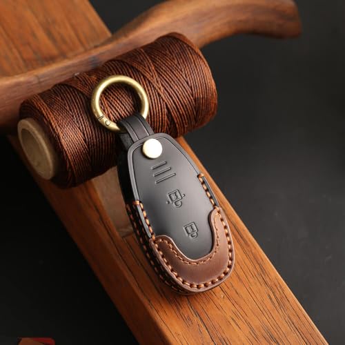 Image of Keyzone Dual Leather Key Cover for Baleno, Ciaz, Ignis, SCross, Vitara Brezza, Urban Cruiser 3 Button smart Key (Black-Brown)