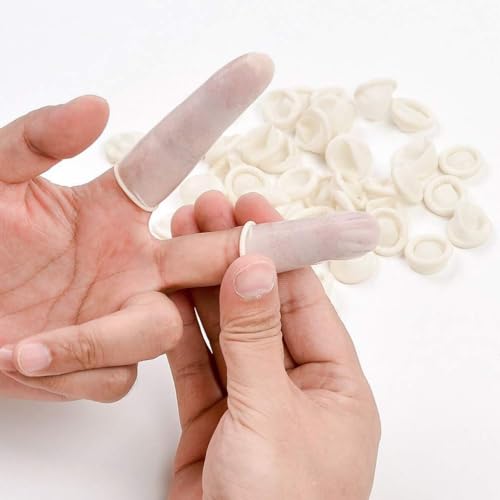 Image of RIKWOG Finger Cot, Medium Finger Protectors Latex Anti-Static Finger Covers, Finger Tip Protect Keeping Dressing Dry and Clean Disposable Finger Gloves White(approxi 150pcs)