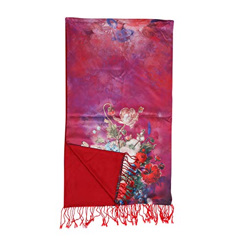 LANSILK Bufanda de seda para mujer - Elegante, lujosa, grande y liviana bufanda de Pashmina de seda, bufanda de cachemira, bufanda de cuello (170x86CM) (Flower Art Painting, in purple)