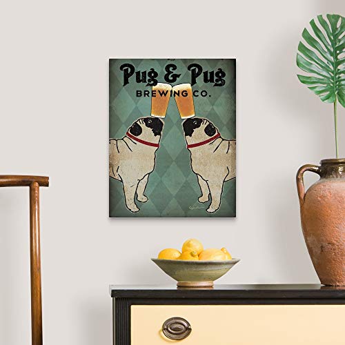 Pug And Pug Brewing Canvas Wall Art Print, Dog Artwork #TOP2