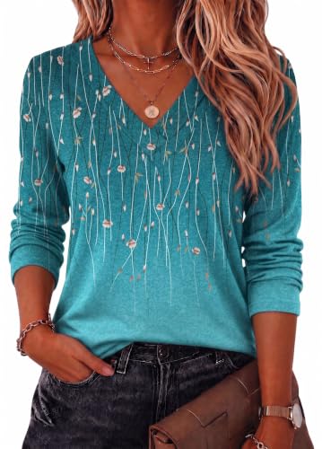 Zeagoo t-shirt femme col V manches longues bohème floral