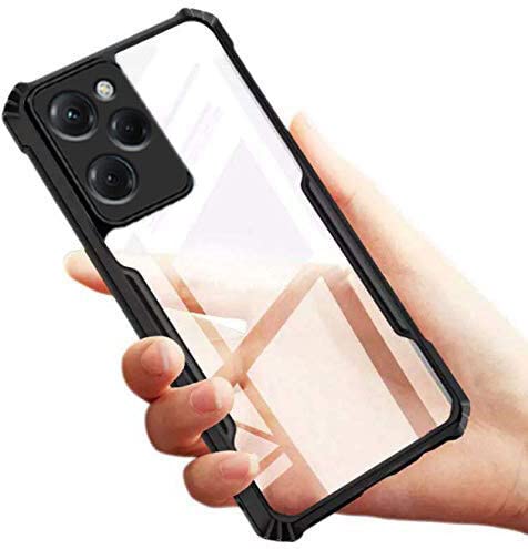 Image of A rtistque Clear Hard Transparent Acrylic Armor Anti-Drop Shockproof TPU Edge Back Cover Case for Poco X5 Pro - Black