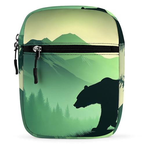 Bear in Misty Mountain Forests Women's Cute Small Mini Crossbody Bag Top Zip Sling Square Shoulder Bags