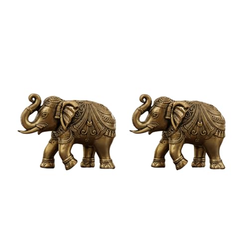 Image of eCraftIndia Set of 2 Brass Elephant Statue Decorative Showpiece Gift for Diwali Housewarming Birthday (1.75 inch)
