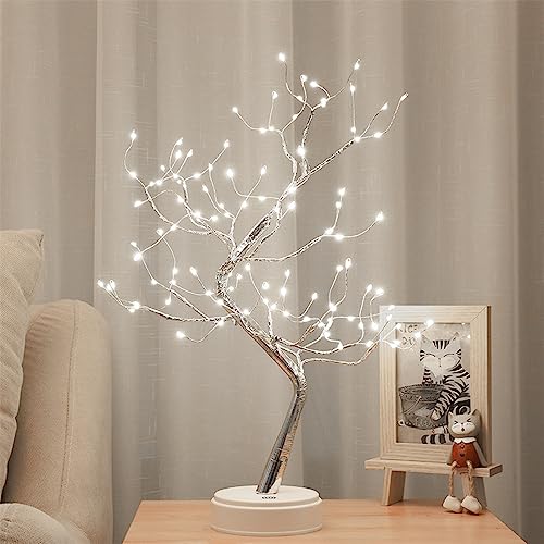 Árboles De Navidad, Lawn & Patio Meryado Lámpara Nocturna Bonsái, Luz Árbol con 108 Leds y Ramas Regulables, Control Táctil (plateado)