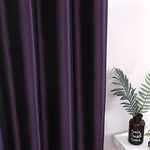 Image of GYROHOME Faux Silk Blackout Curtains, Fully Lined Solid Color Window Treatment Drapes for Bedroom and Living Room Thermal Insulated Grommet Top Room Darkening Drapes, (Purple, 52x96, 2 Panels)
