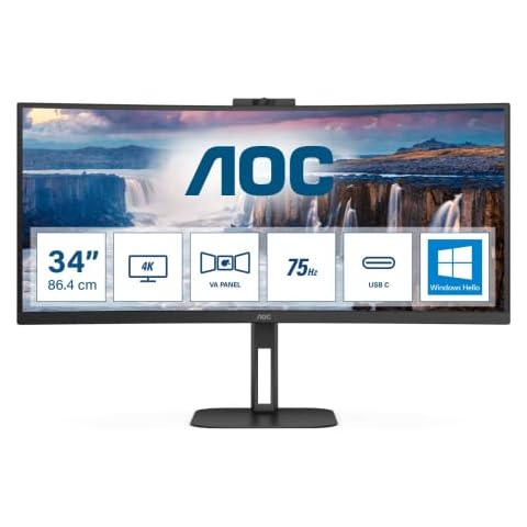 AOC 34 L CU34V5CW/BK Curved Monitor con Webcam Windows Hello Cover