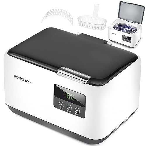 Hogance Limpiador Ultrasónico 600ML, 50W 48kHz Máquina de Limpieza Ultrasónica con Tiempo Digital para Joyas, Anteojos, Reloj de Pulsera, Dentaduras Postizas, Anillos, Blanco+Gris Profundo