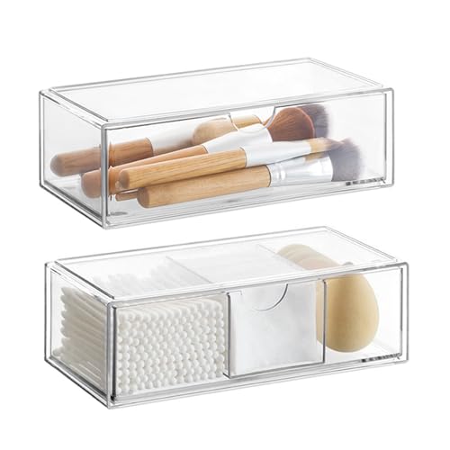 Liemuao - Scatola portaoggetti trasparente per trucco organizer per a 3 scomparti scatola in per cosmetici impilabile per bagno 20.5 x 10 x 7 cm A+b 1 cotone