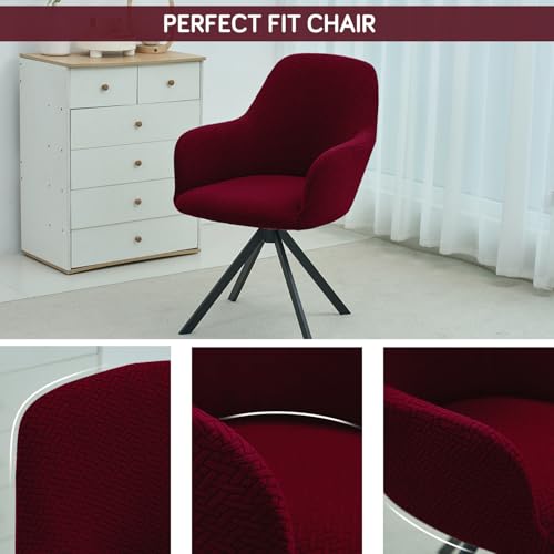 Image of HOKIPO Premium Jacquard Swivel Dining Chair Cover, Pack of 4, Burgundy (AR-5356-BRGN*4)