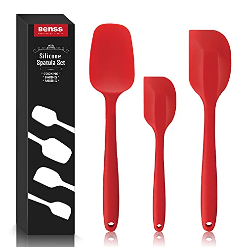 Teigschabers Silikon Spatel Silikon Teigspatel Set Hitzebeständiges Nicht-Stick BPA Frei, Küchenzubehör zum Kochen Pâtisserie und Backen, 100% lebensmittelechtes, Backlöffel & Spatula Rot, 3 Cover