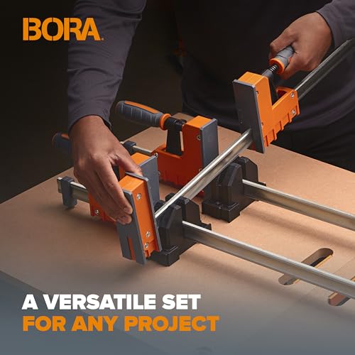 BORA 8pc Parallel Clamp Set, Includes 2 x 24" + 2 x 40" Woodworking Clamps with Rock-Solid, Even Pressure + 4 x Parallel Clamp Blocks, 571650