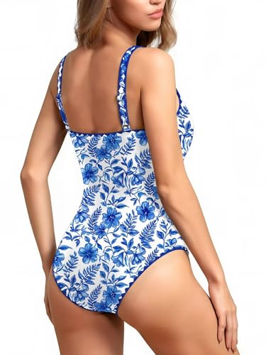 Image of Upopby Women's Vintage Padded Push up One Piece Swimsuits Tummy Control Bathing Suits Plus Size Swimwear