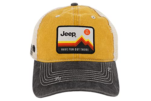 Jeep Have Fun Out There Patch Garment Washed Trucker Hat Unstructured Yellow #TOP5