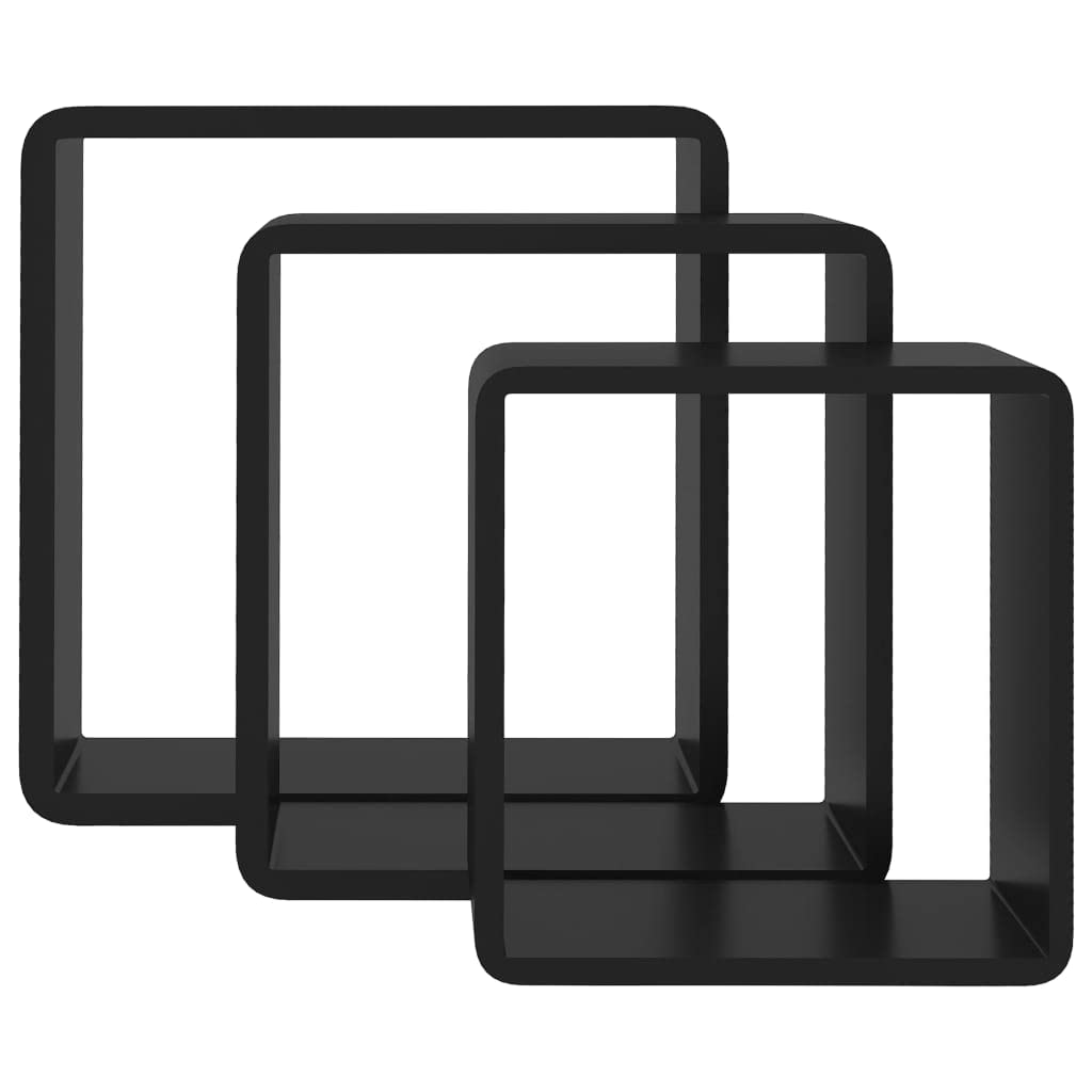 Scaffalature, mensole da parete e sporgenze, mensole cubiche da parete, 3 pezzi, in MDF nero