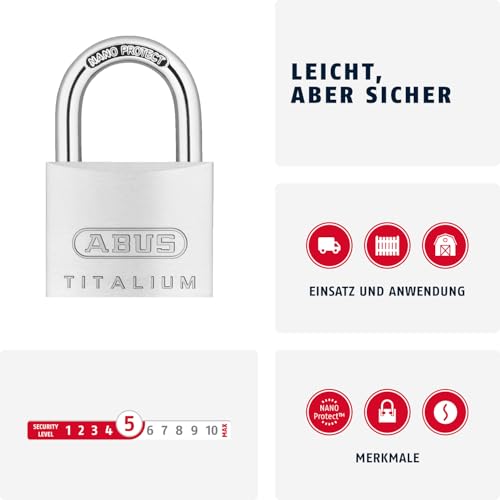 ABUS Vorhängeschloss Titalium 64TI/40 gl.-6411 - gleichschließend - Kellerschloss mit Schlosskörper aus Spezial-Aluminium - gehärteter Stahlbügel - ABUS-Sicherheitslevel 5