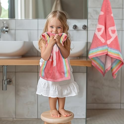 Image of ORIGINAL KIDS 6 Piece Unicorn Towel Set - 100% Cotton Terry Jacquard - 2 Bath Towels, 2 Hand Towels, 2 Washcloths - 630 GSM Super Soft Absorbent Kids Bathroom Set - Pink Multicolor