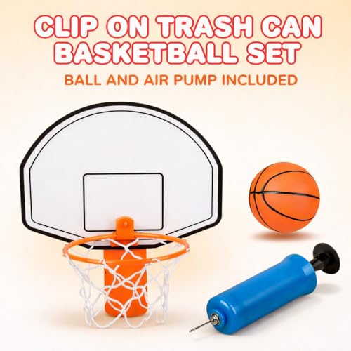 ArtCreativity Mini Basketball Hoop Trash Can Set, Includes Clip-On Hoop with Backboard, Inflatable Ball and Pump, Fun Basketball Stocking Stuffers for Kids, Office Toys for Adults, Classroom Games