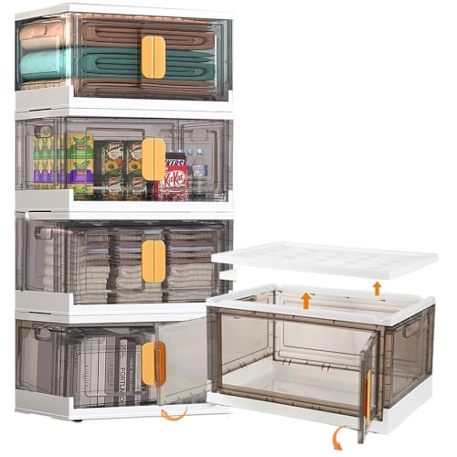 Listado de Armarios de plastico . 49 Cajas de Almacenamiento 4 PCS Plegable Plástica - 180 L Contenedores de Organizador Apilables, Organizadores de Armario Apilable, con Tapas y Ruedas, con Transparente Puerta,...