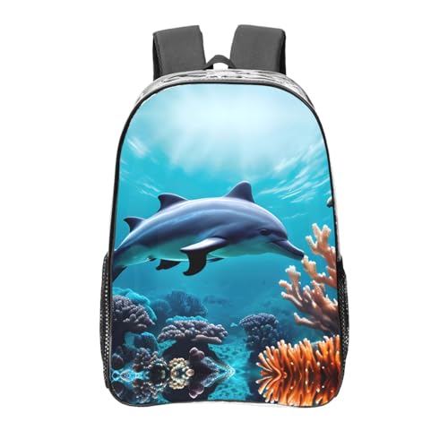 Sac à dos transparent dauphins noir avec poches pour sport décontracté et travail