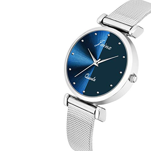 Image of jainx Silver Mesh Chain Analog Women Wrist Watch (Blue /Black /Silver /Pink /Green Color Dial)