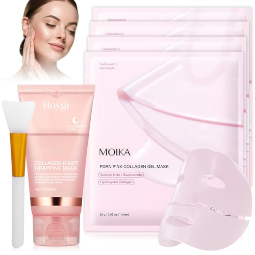 Collagen Night Wrapping Mask, con 4 unidades Bio Collagen Real Deep Mask, Colágeno Peel Off Mas, Colágeno Ma Overnight