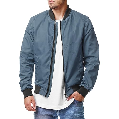 Men's Bomber Jacket Casual Lightweight Zipper Relax Fit Sportwear Coat with Pockets S-5XL