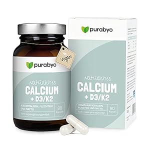Calcium mit Vitamin D3/K2 | im Glas | Hochdosiert 640 mg | Aquamin natural Calcium aus Rotalgen | natürliches Kalzium | Calcium hochdosiert | vegan, laborgeprüft und in Deutschland hergestellt