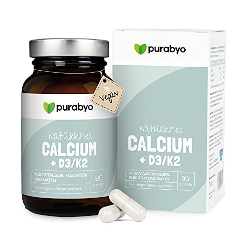 Calcium mit Vitamin D3/K2 | im Glas | Hochdosiert 640 mg | Aquamin natural Calcium aus Rotalgen | natürliches Kalzium | Calcium hochdosiert | vegan, laborgeprüft und in Deutschland hergestellt