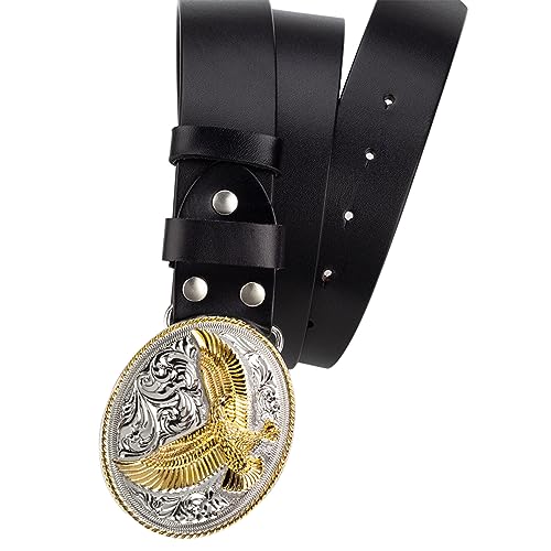 Men's Cowboy Western Gold Eagle Belts for Men, Leather Belt with 3D Soaring Eagle Animal Pattern Buckle2