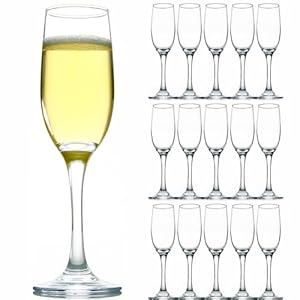 Elegant Champagne Glasses Set of 16, Long Stem Glass Champagne Flutes for Mimosa, Sparking Wine, Wedding, Party – 6 oz, Clear