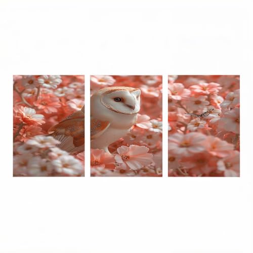 Kit Diamond Painting Fleur et Hibou 20x30cm - 3 Tableaux Strass Adultes