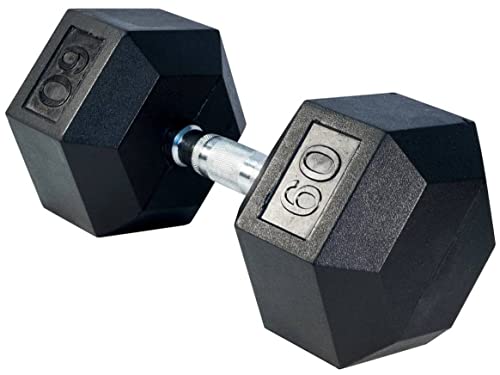 French Fitness Rubber Coated Hex Dumbbell 60 lbs (New)