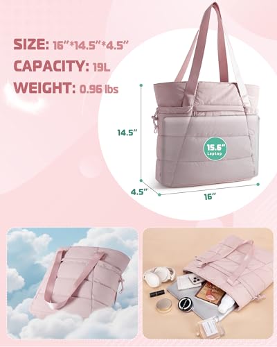 Image of Smasrob Puffer Tote Bag for Women, Lightweight Tote with Laptop Sleeve