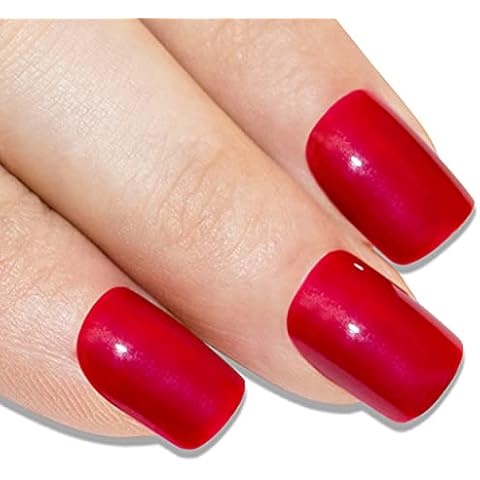 False Nails Bling Art French Fake Matte Gel Glitter Polished Squoval 24 Acrylic Medium Tips Glue (Red) Cover