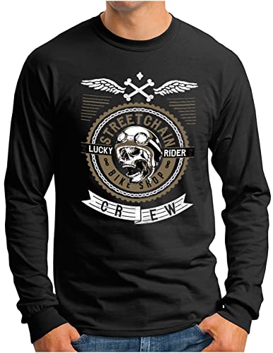 T-shirt noir manches longues homme moto skull pour ride