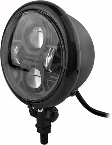 Phare avant de moto universel 12V rond noir rétro projecteur pour Cafe Racer et Bobber