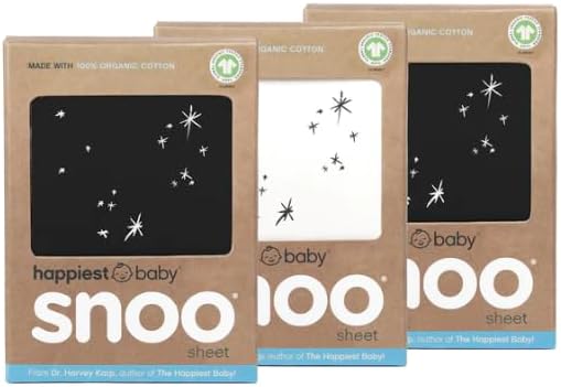 Miniatura 1 de Happiest Baby SNOO - Sábana bajera ajustable para cuna, 100% algodón orgánico, para colchón de cuna SNOO, paquete de 3 unidades (negro (2),