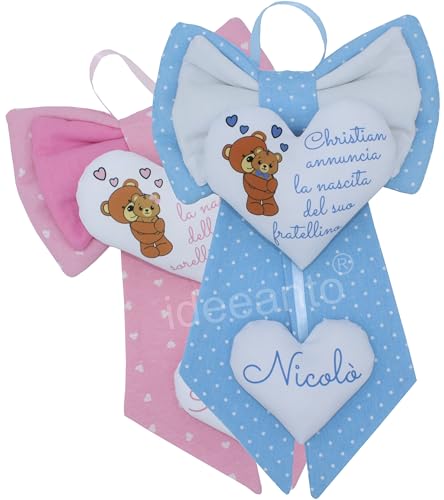 ideeanto Fiocco nascita coccarda nascita personalizzato con nome e frase