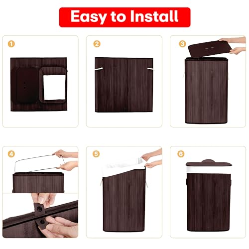 Image of Rioware Bamboo laundry bag basket for clothes with lid toy storage organiser box foldable Square Home Organizer and Storage | Eco Friendly | Compact and Easy to carry- Dark Brown Econest