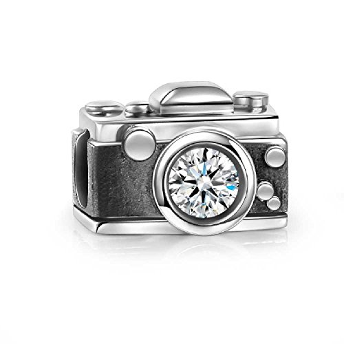 Vintage Camera Charm 925 Sterling Silver Crystal Bead Fit Pandora Charms